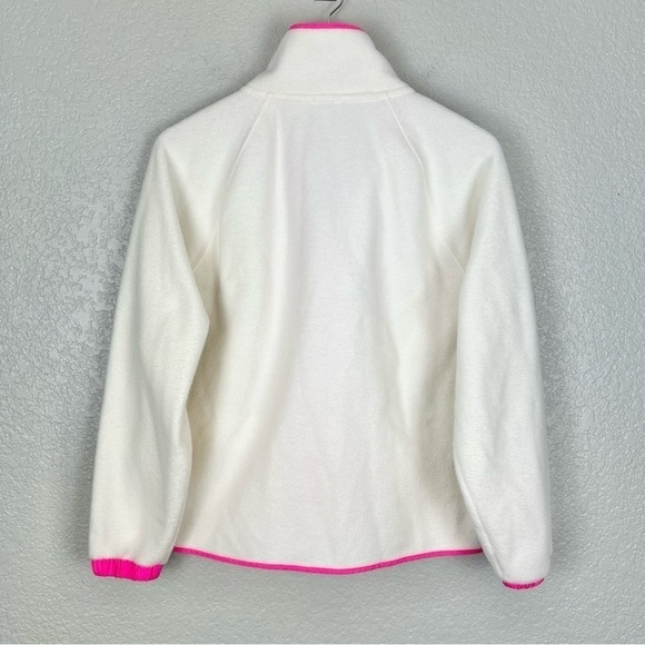J Crew Sherpa Jacket, Ivory White & Neon Pink M - Fleece, Snap Button Up, Winter - Picture 7 of 11